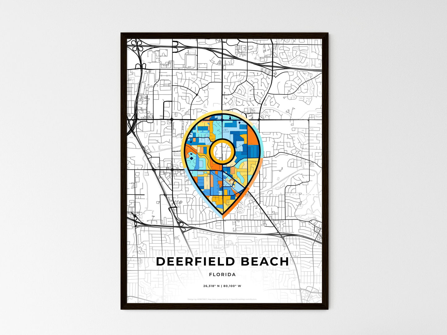 Deerfield Beach Florida wedding art map with pointer icon