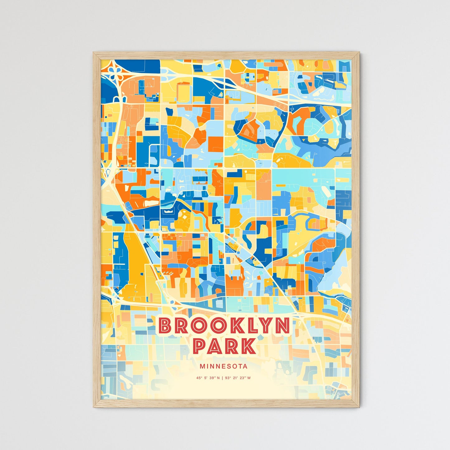 Colorful Brooklyn Park Minnesota Fine Art Map Blue Orange
