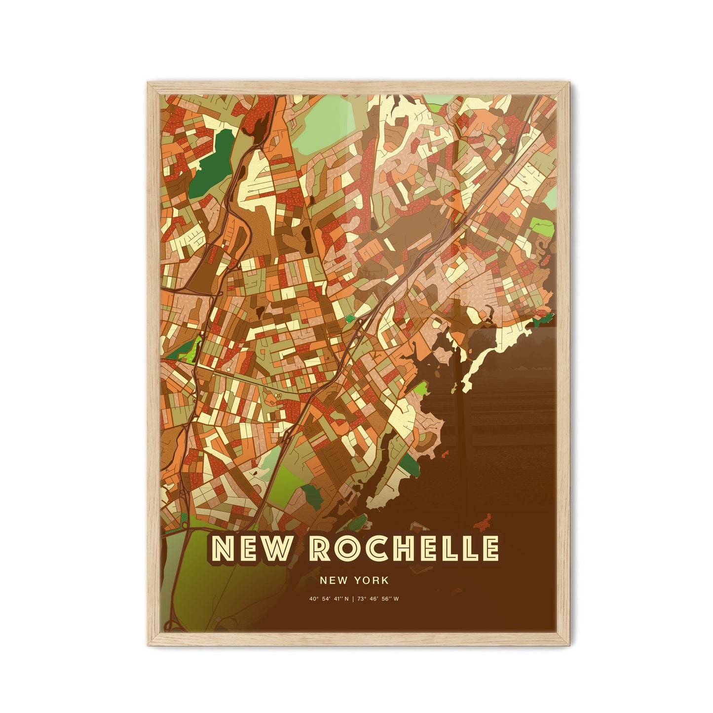 Colorful NEW ROCHELLE NEW YORK Fine Art Map Farmhouse