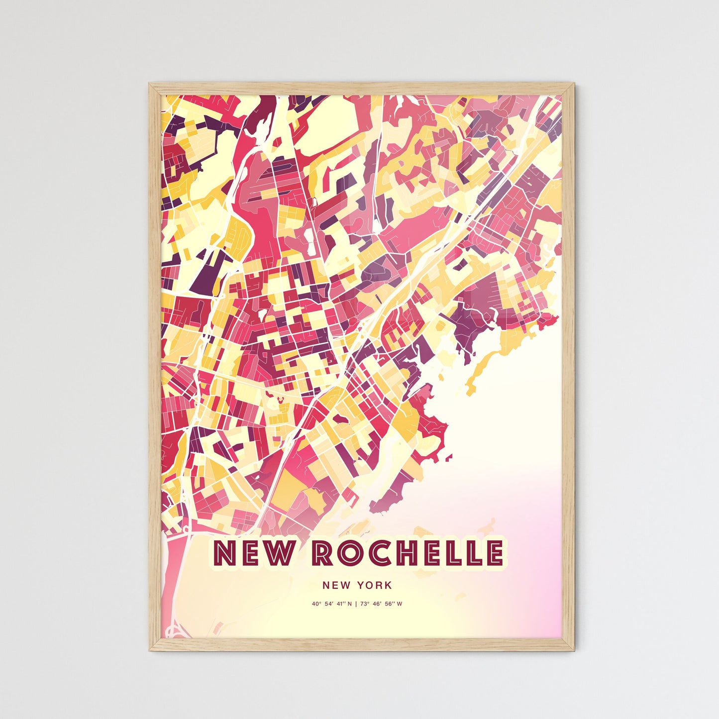 Colorful NEW ROCHELLE NEW YORK Fine Art Map Hot Red