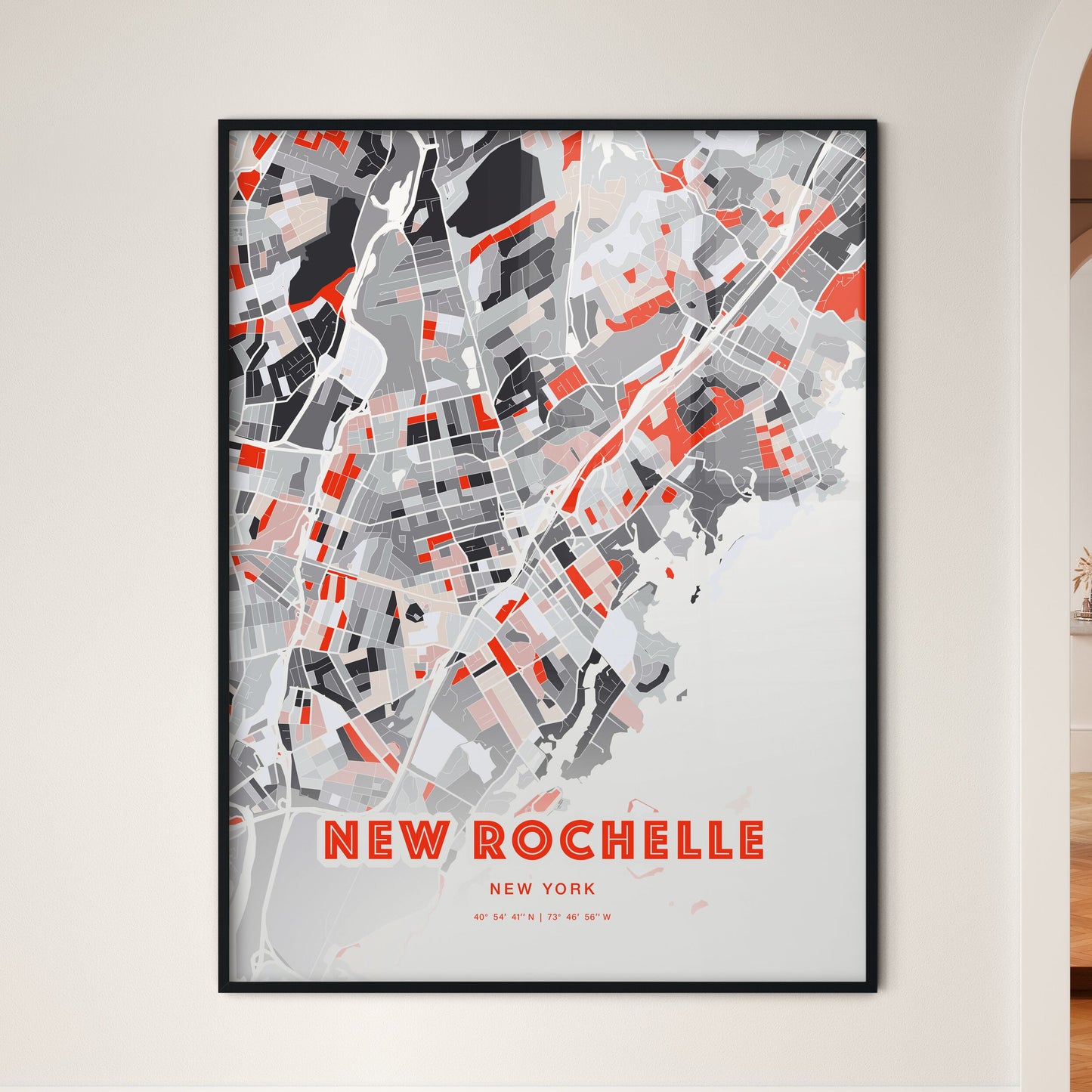 Colorful NEW ROCHELLE NEW YORK Fine Art Map Modern