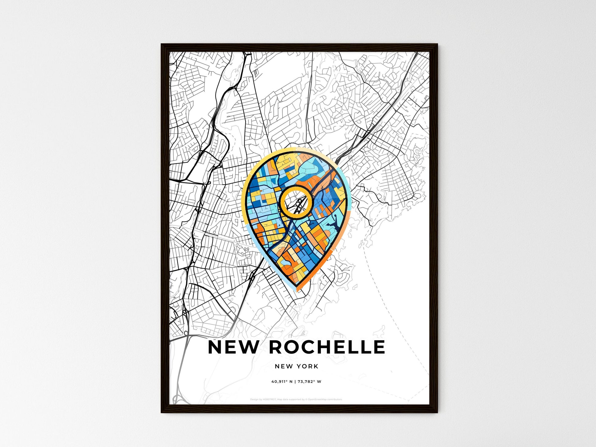 NEW ROCHELLE NEW YORK minimal art map with a colorful icon. Where it all began, Couple map gift. Style 1