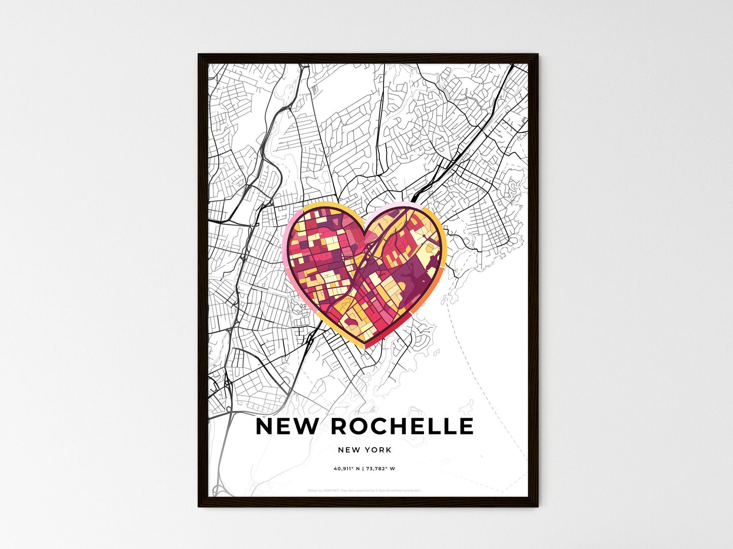 NEW ROCHELLE NEW YORK minimal art map with a colorful icon. Where it all began, Couple map gift. Style 2