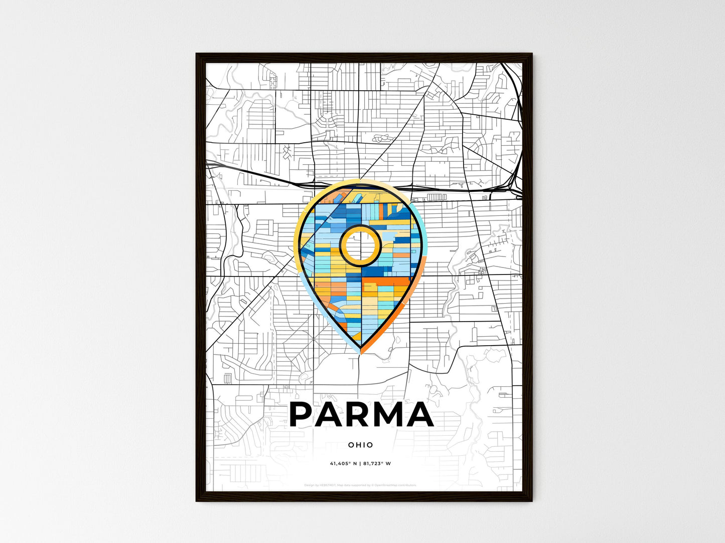 Parma Ohio wedding art map with pointer icon