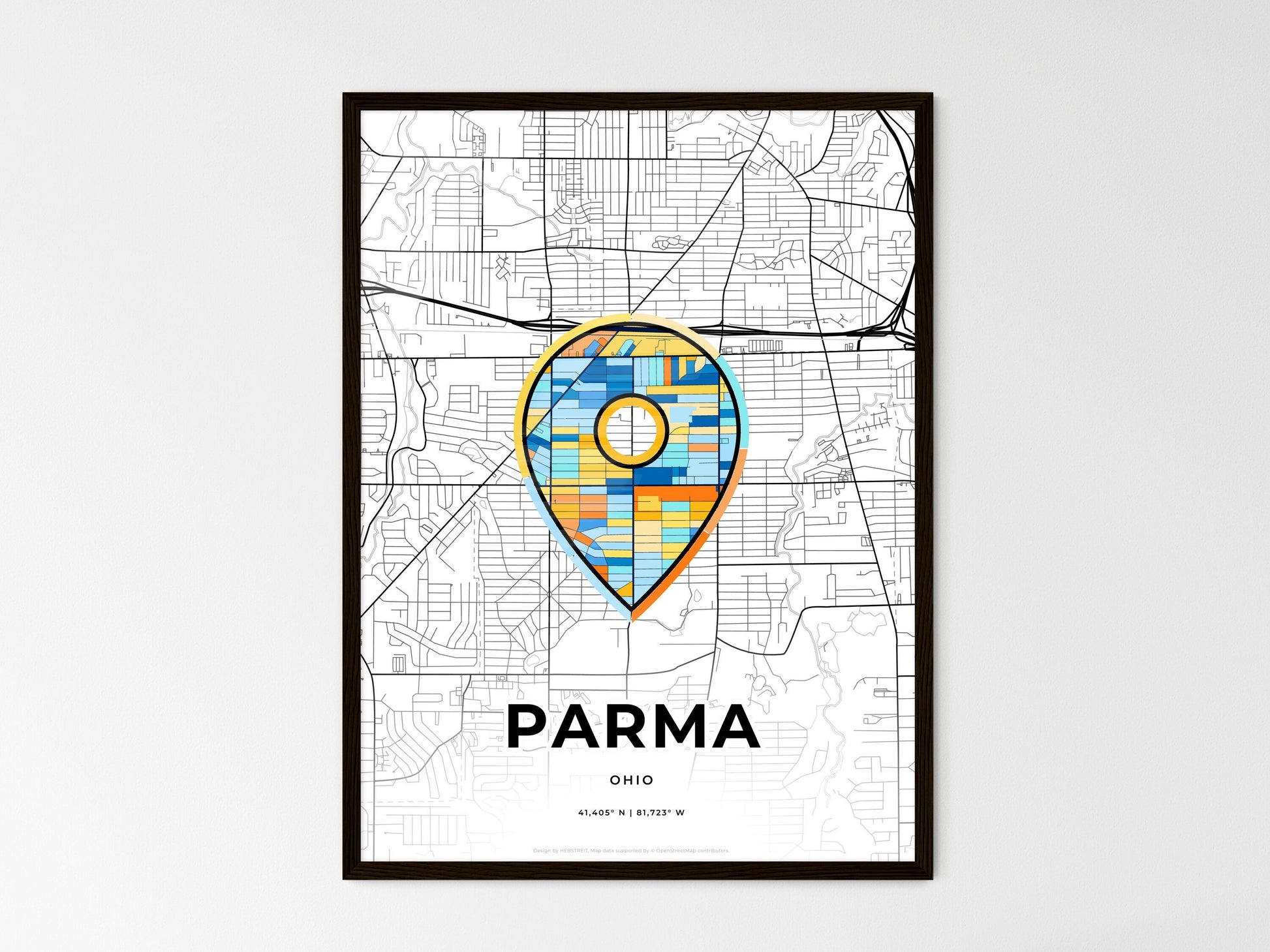 Parma Ohio wedding art map with pointer icon