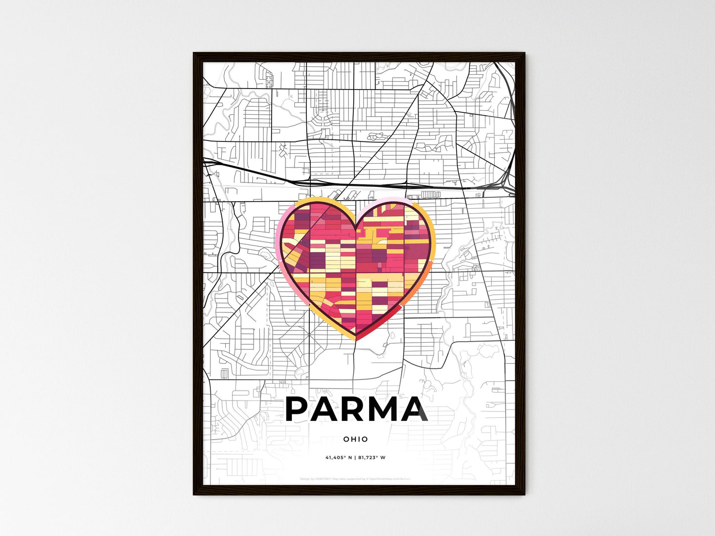 Parma Ohio wedding art map with heart icon