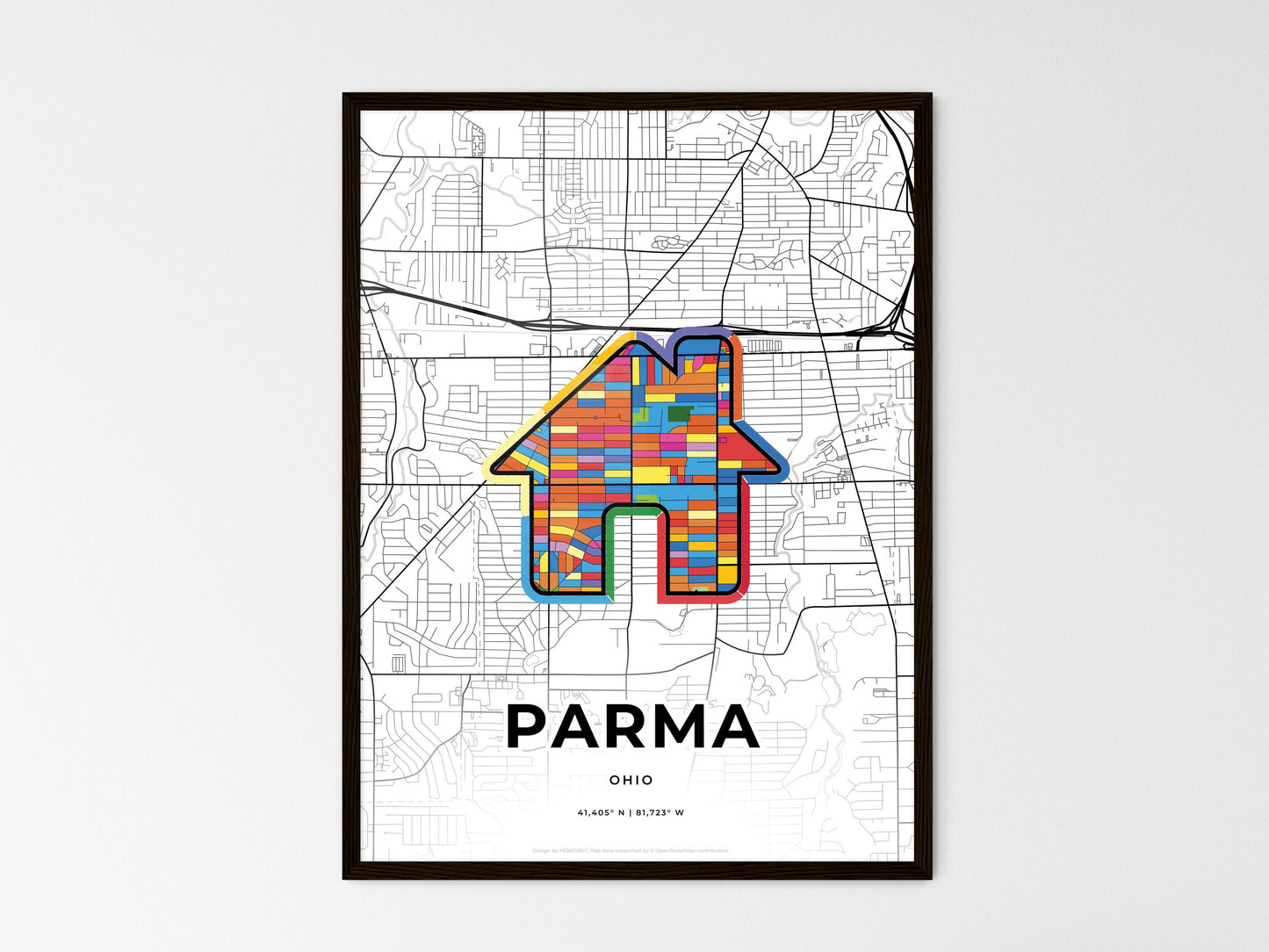 Parma Ohio wedding art map with home icon
