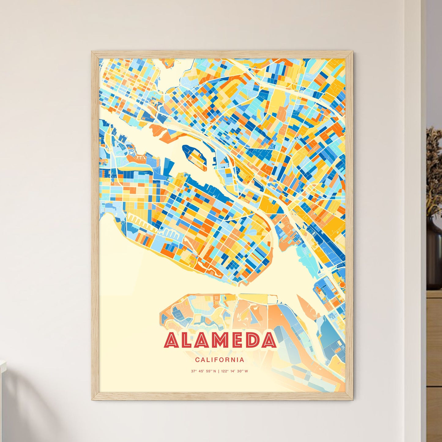 Colorful Alameda California Fine Art Map Blue Orange