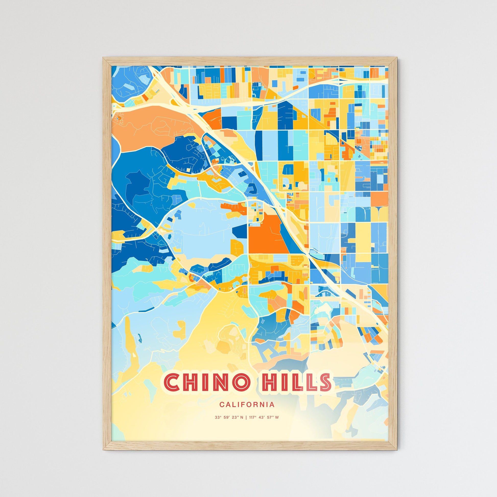 Colorful Chino Hills California Fine Art Map Blue Orange