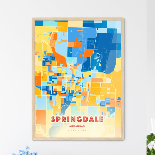 Colorful Springdale Arkansas Fine Art Map Blue Orange