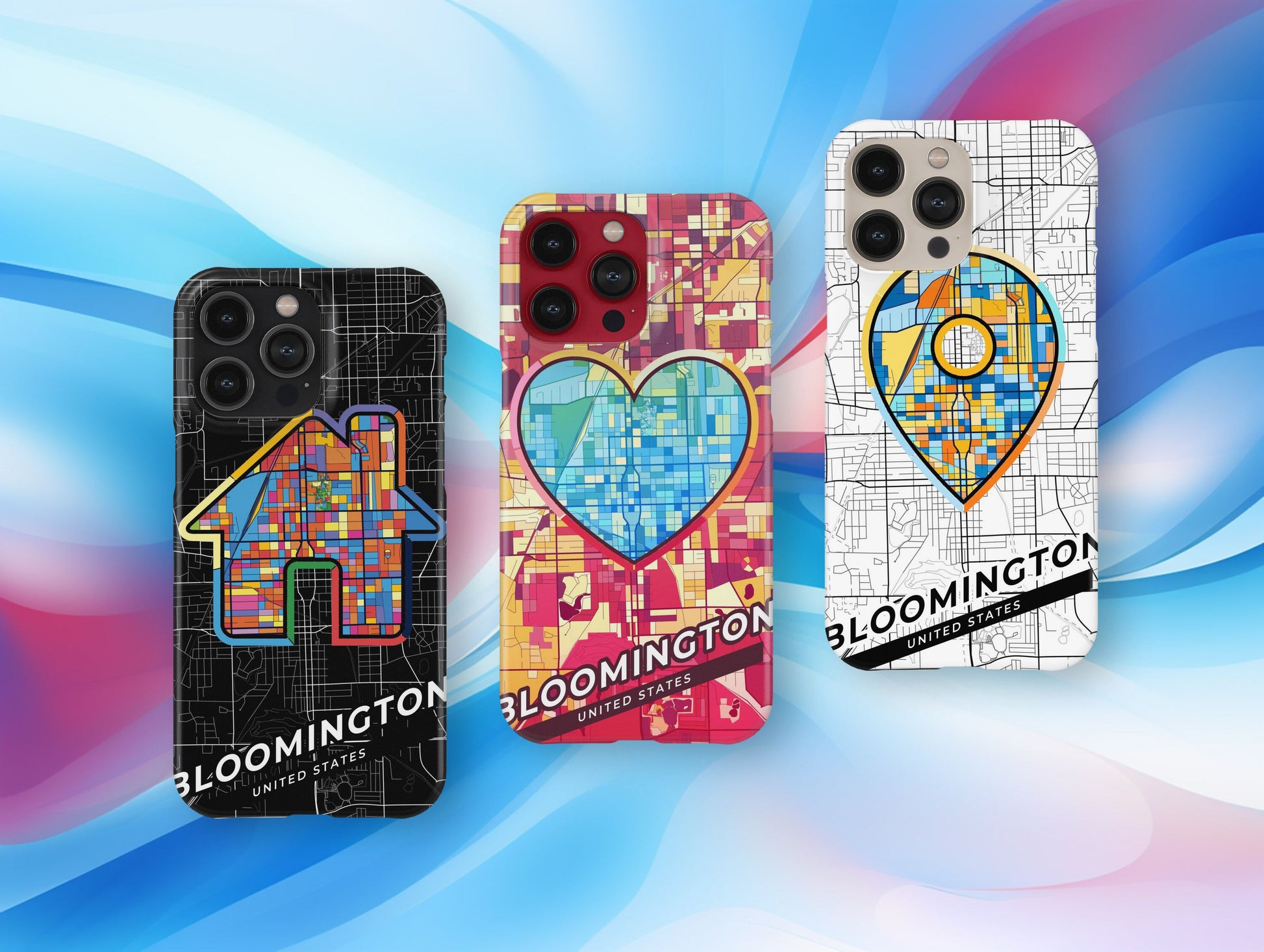 Bloomington Illinois slim phone case with colorful icon. Birthday, wedding or housewarming gift. Couple match cases.