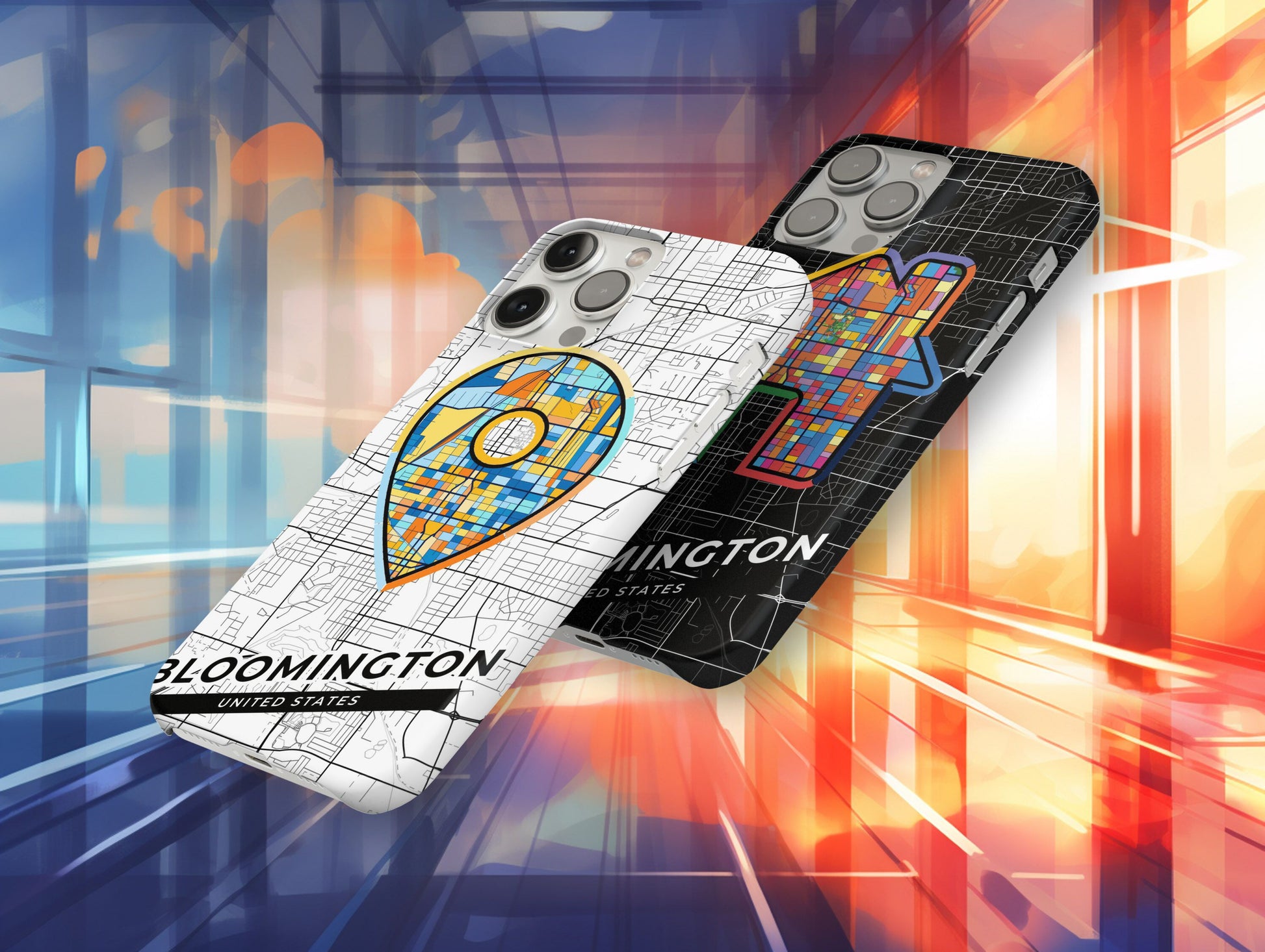 Bloomington Illinois slim phone case with colorful icon. Birthday, wedding or housewarming gift. Couple match cases.