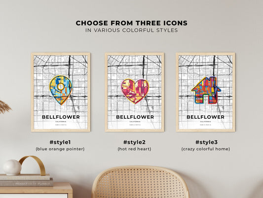 Bellflower California maps with colorful icons