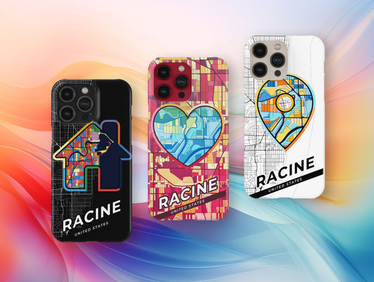 Racine Wisconsin slim phone case with colorful icon. Birthday, wedding or housewarming gift. Couple match cases.