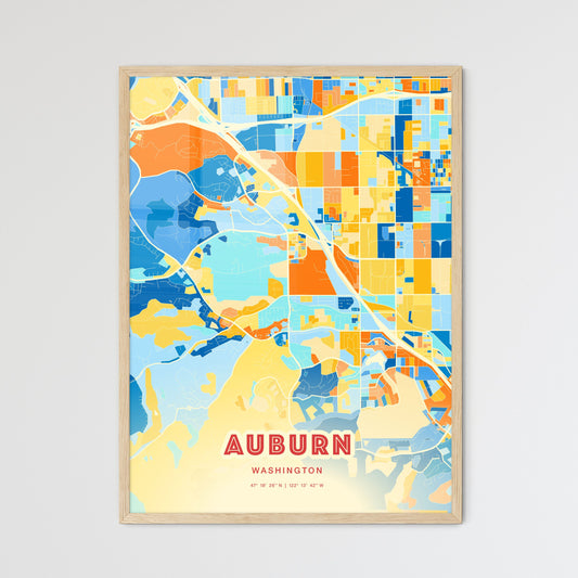 Colorful Auburn Washington Fine Art Map Blue Orange