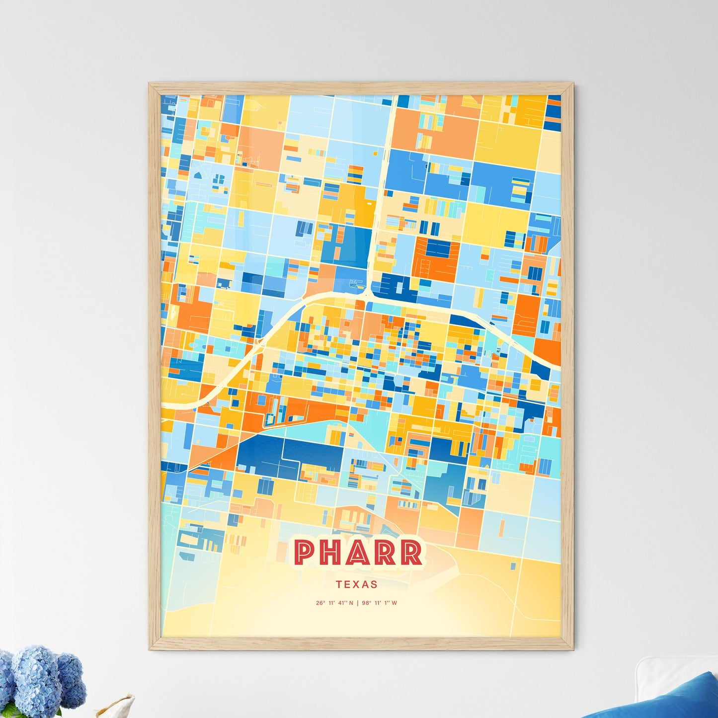Colorful Pharr Texas Fine Art Map Blue Orange