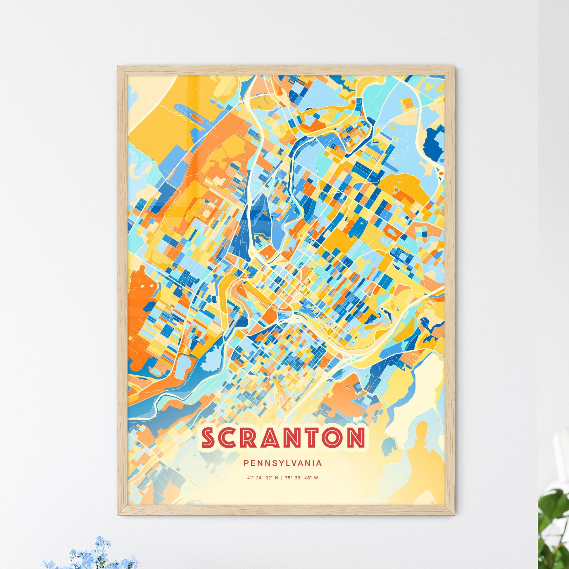 Colorful Scranton Pennsylvania Fine Art Map Blue Orange