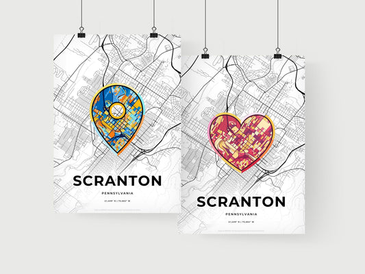 SCRANTON PENNSYLVANIA minimal art map with a colorful icon. Where it all began, Couple map gift.