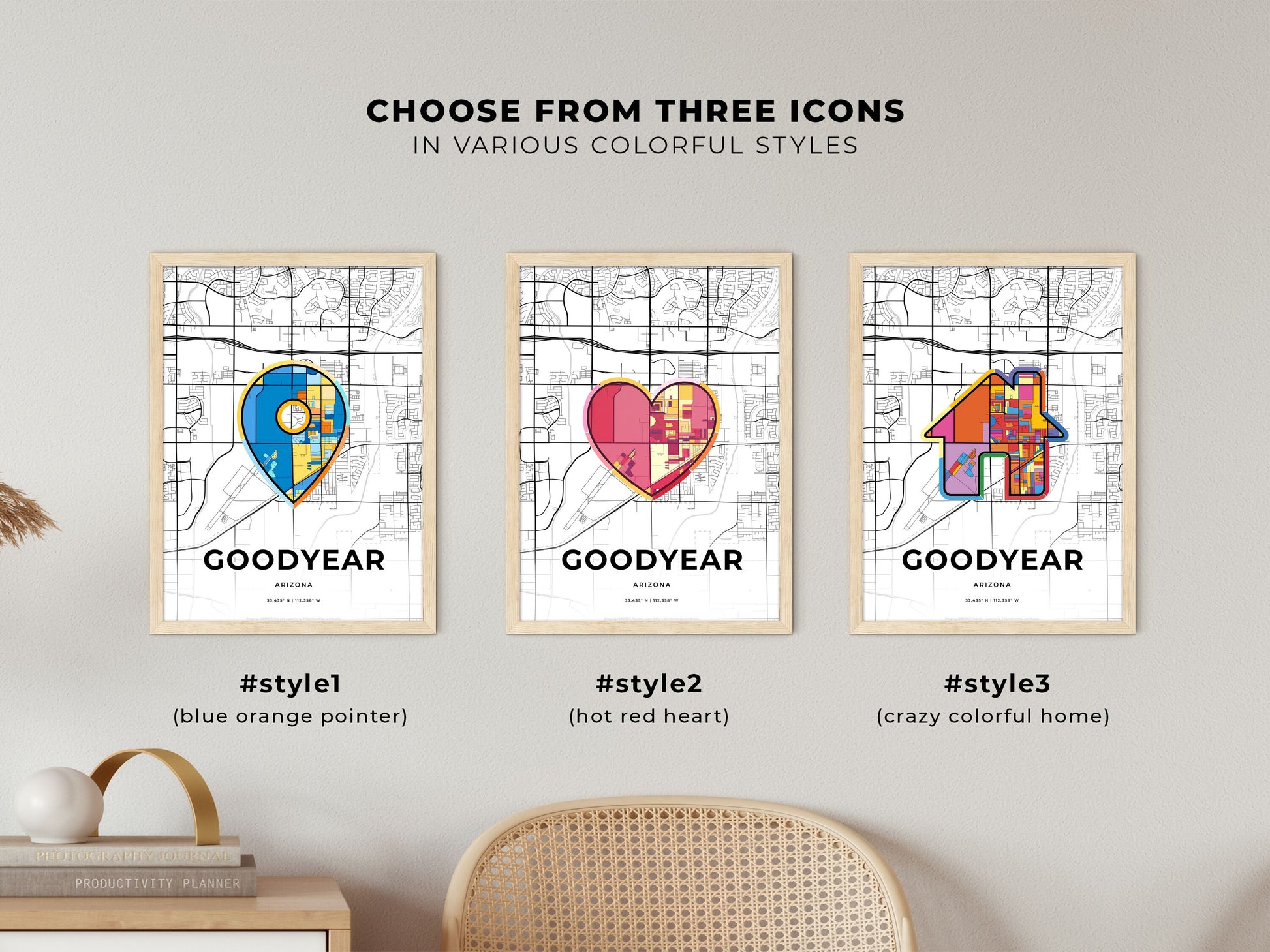 Goodyear Arizona maps with colorful icons