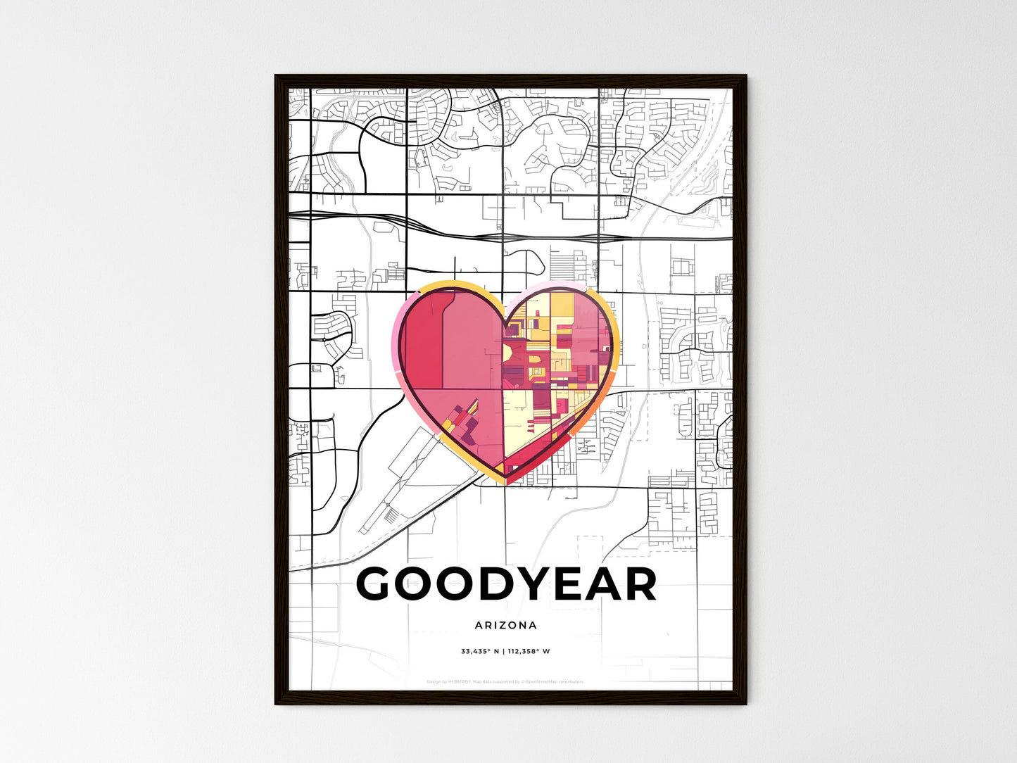 Goodyear Arizona wedding art map with heart icon