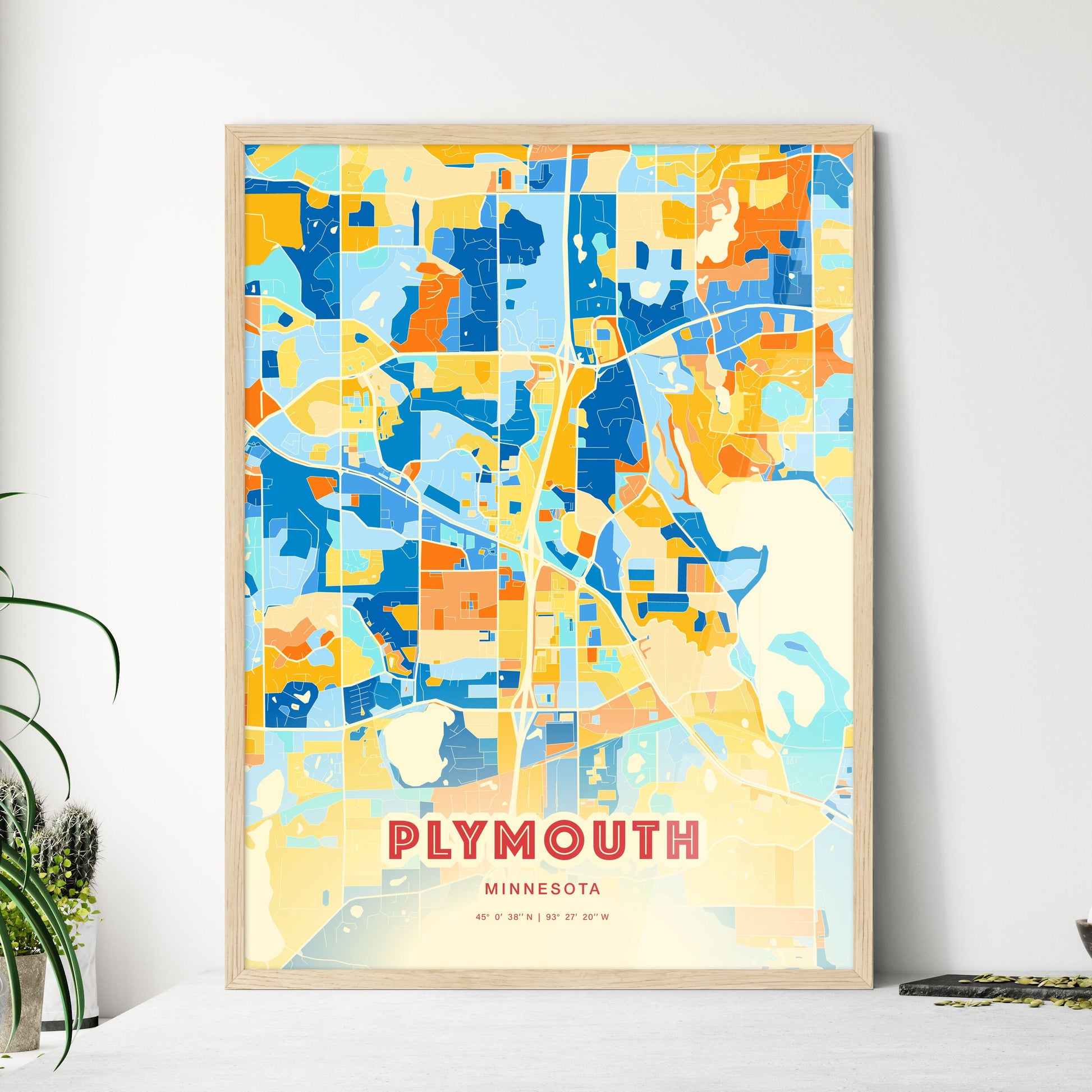 Colorful Plymouth Minnesota Fine Art Map Blue Orange
