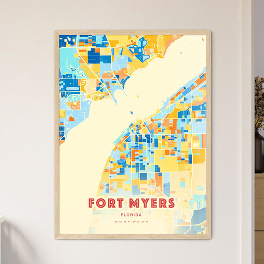 Colorful Fort Myers Florida Fine Art Map Blue Orange