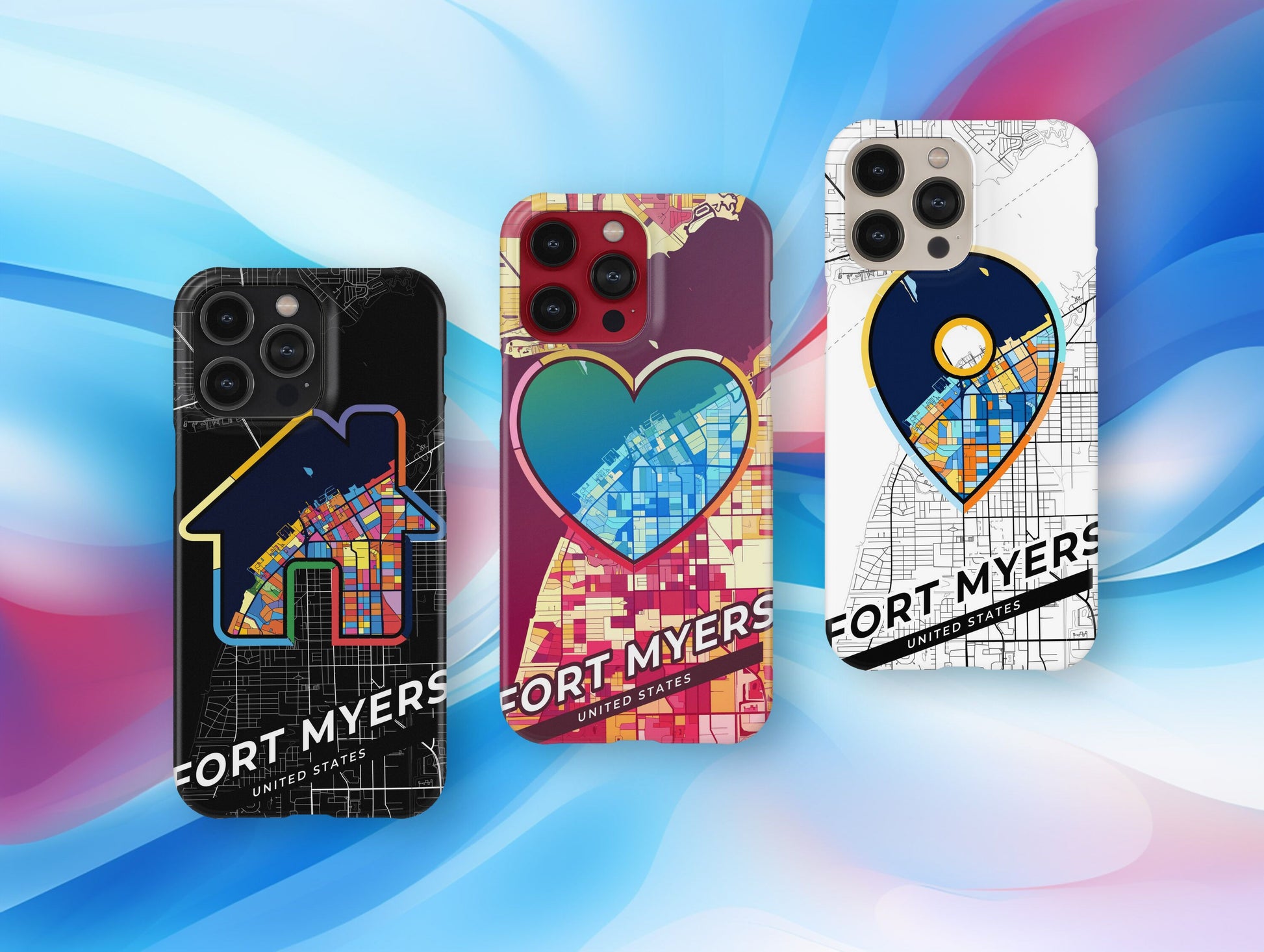 Fort Myers Florida slim phone case with colorful icon. Birthday, wedding or housewarming gift. Couple match cases.