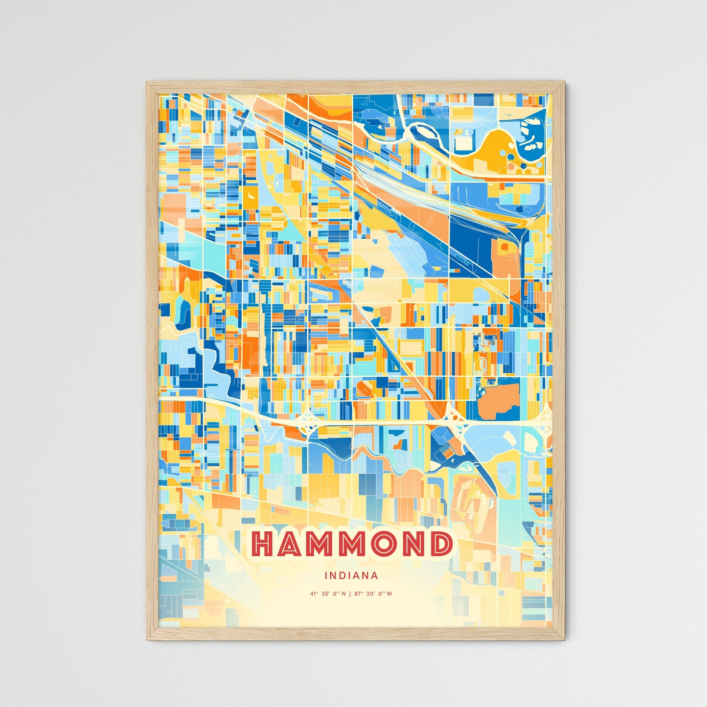 Colorful Hammond Indiana Fine Art Map Blue Orange