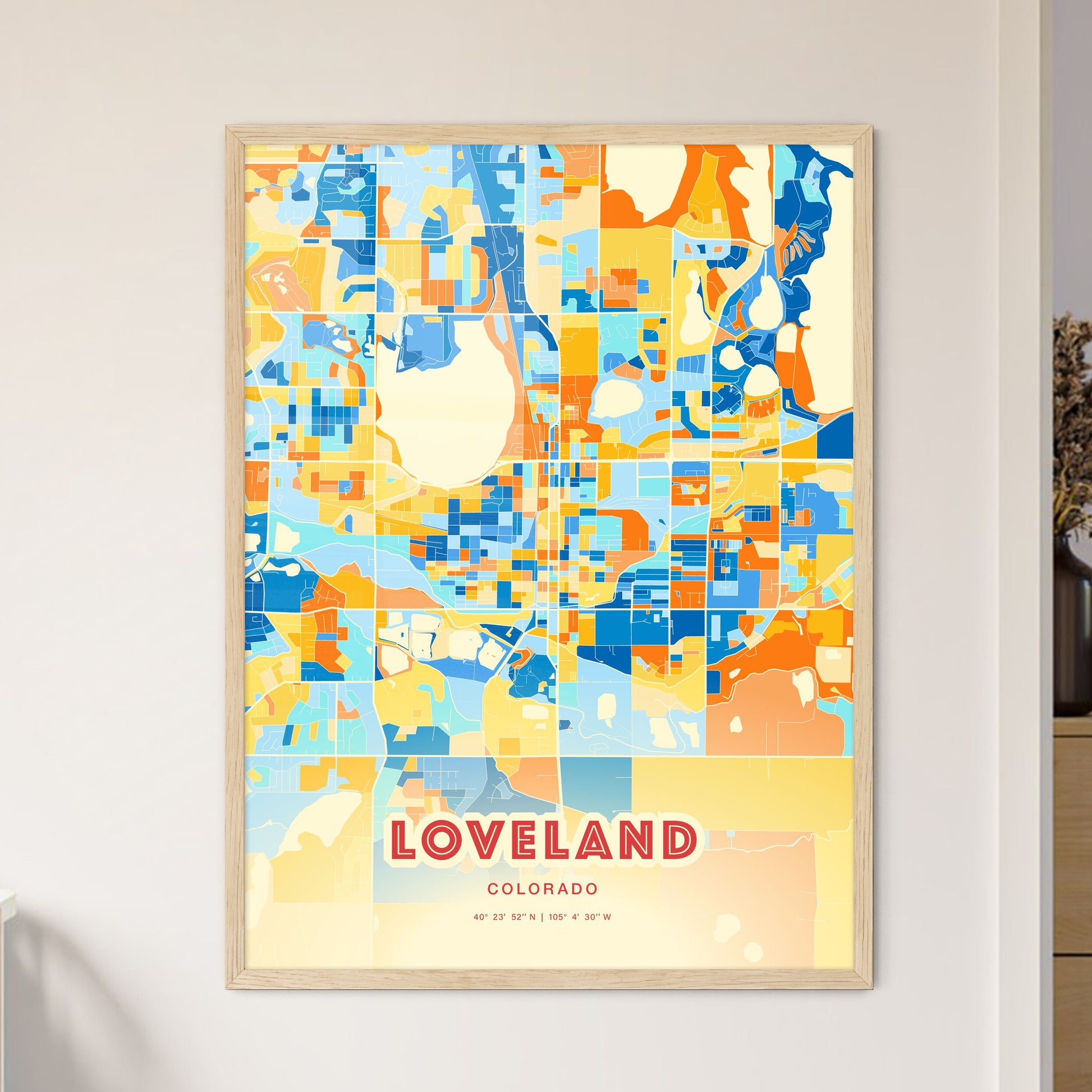 Colorful Loveland Colorado Fine Art Map Blue Orange