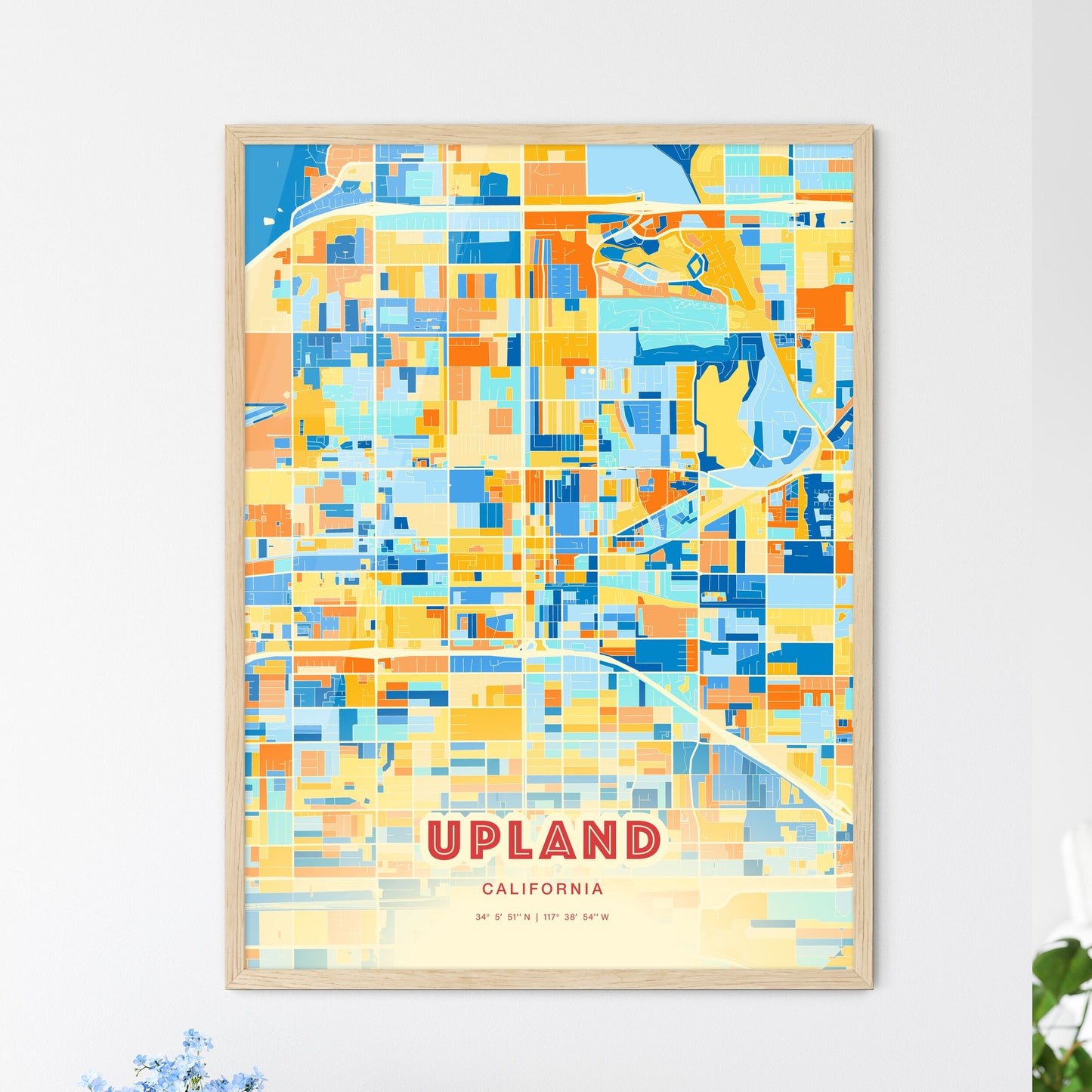 Colorful Upland California Fine Art Map Blue Orange