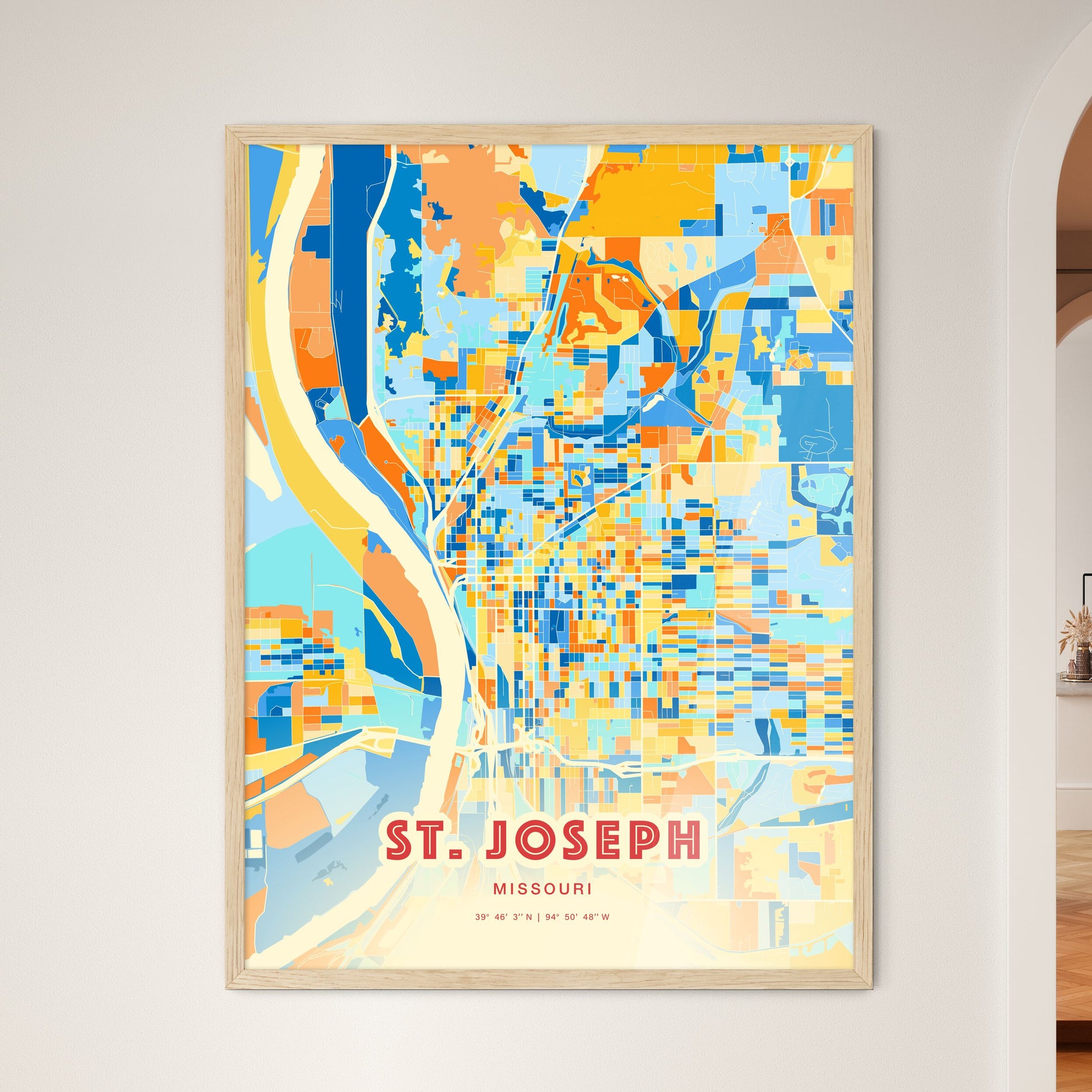 Colorful St. Joseph Missouri Fine Art Map Blue Orange
