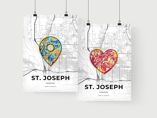 ST. JOSEPH MISSOURI minimal art map with a colorful icon. Where it all began, Couple map gift.
