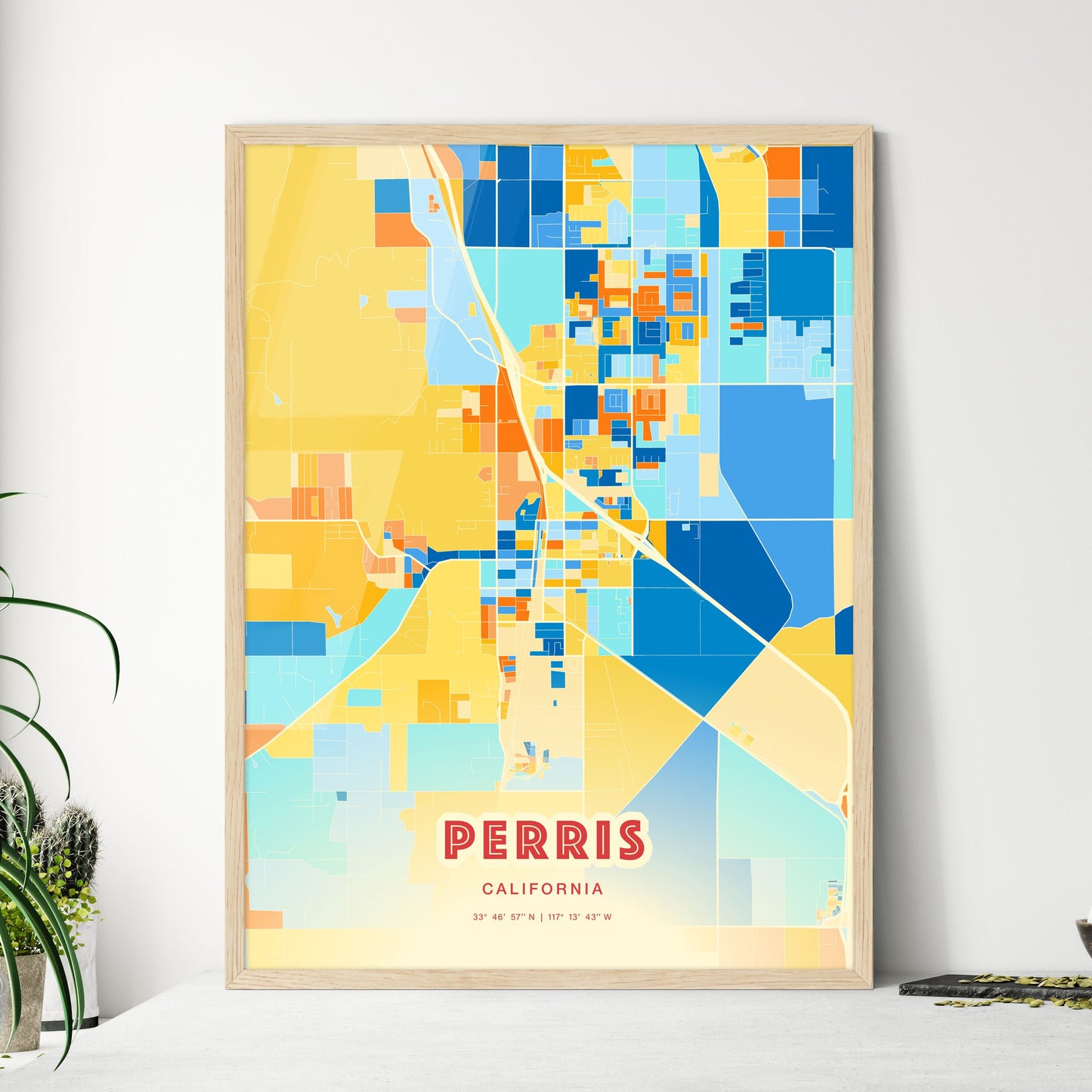 Colorful PERRIS CALIFORNIA Fine Art Map Blue Orange