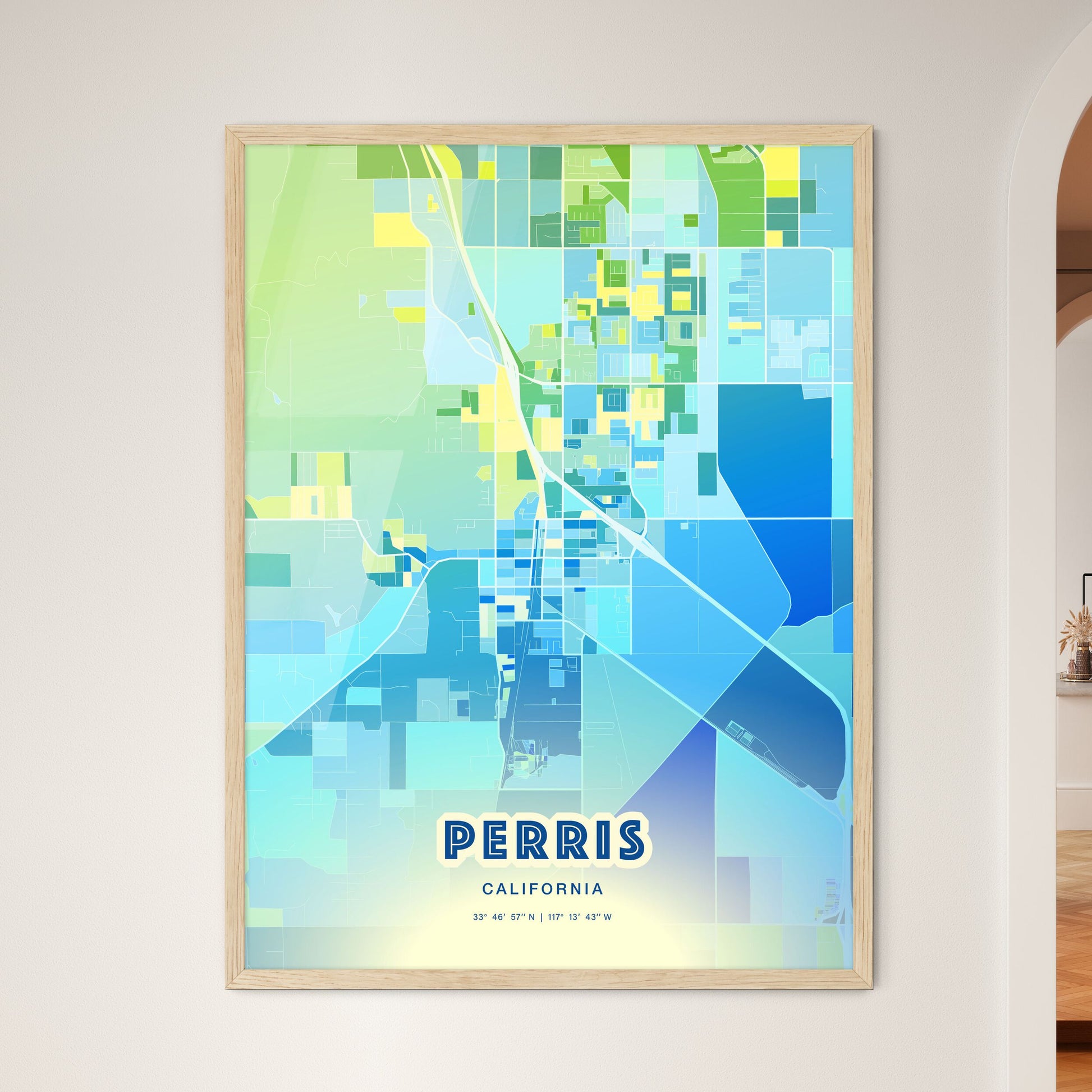 Colorful PERRIS CALIFORNIA Fine Art Map Cool Blue