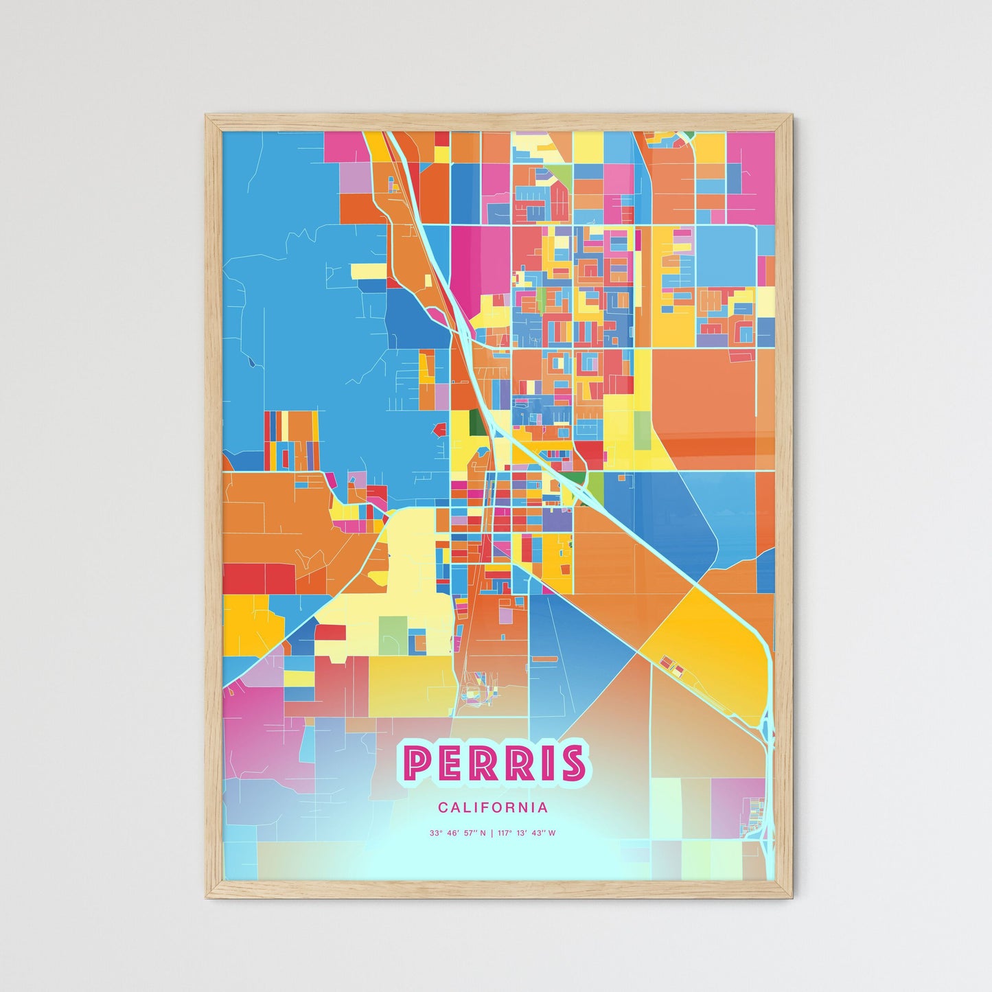 Colorful PERRIS CALIFORNIA Fine Art Map Crazy Colors