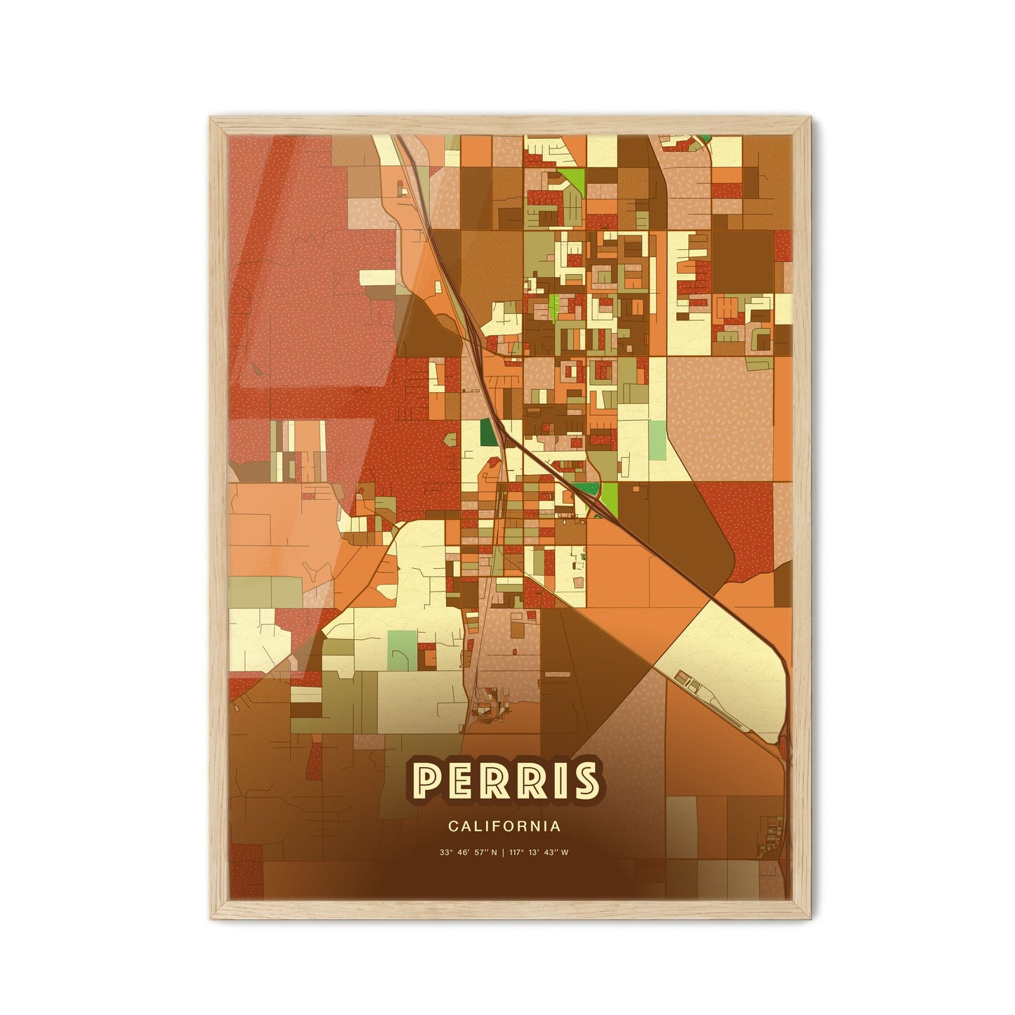 Colorful PERRIS CALIFORNIA Fine Art Map Farmhouse