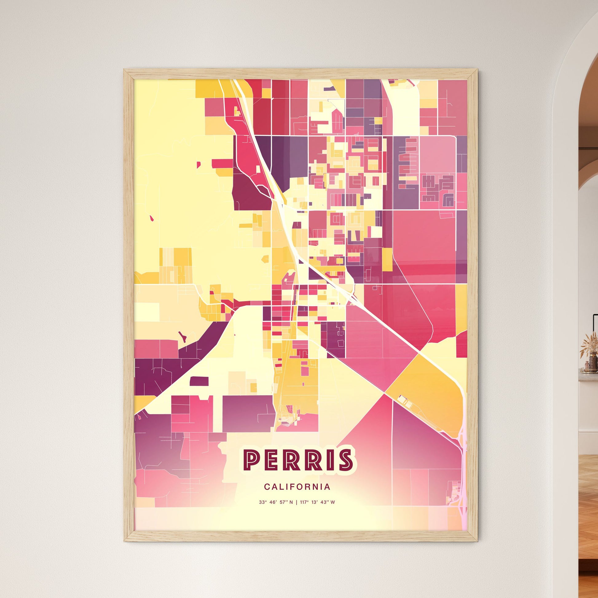 Colorful PERRIS CALIFORNIA Fine Art Map Hot Red