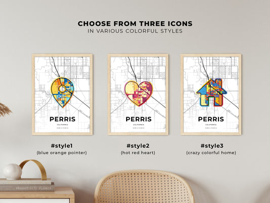 Perris California maps with colorful icons