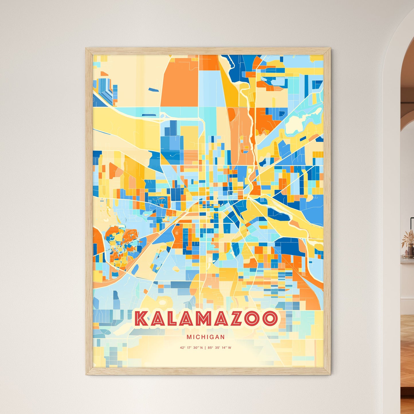 Colorful Kalamazoo Michigan Fine Art Map Blue Orange