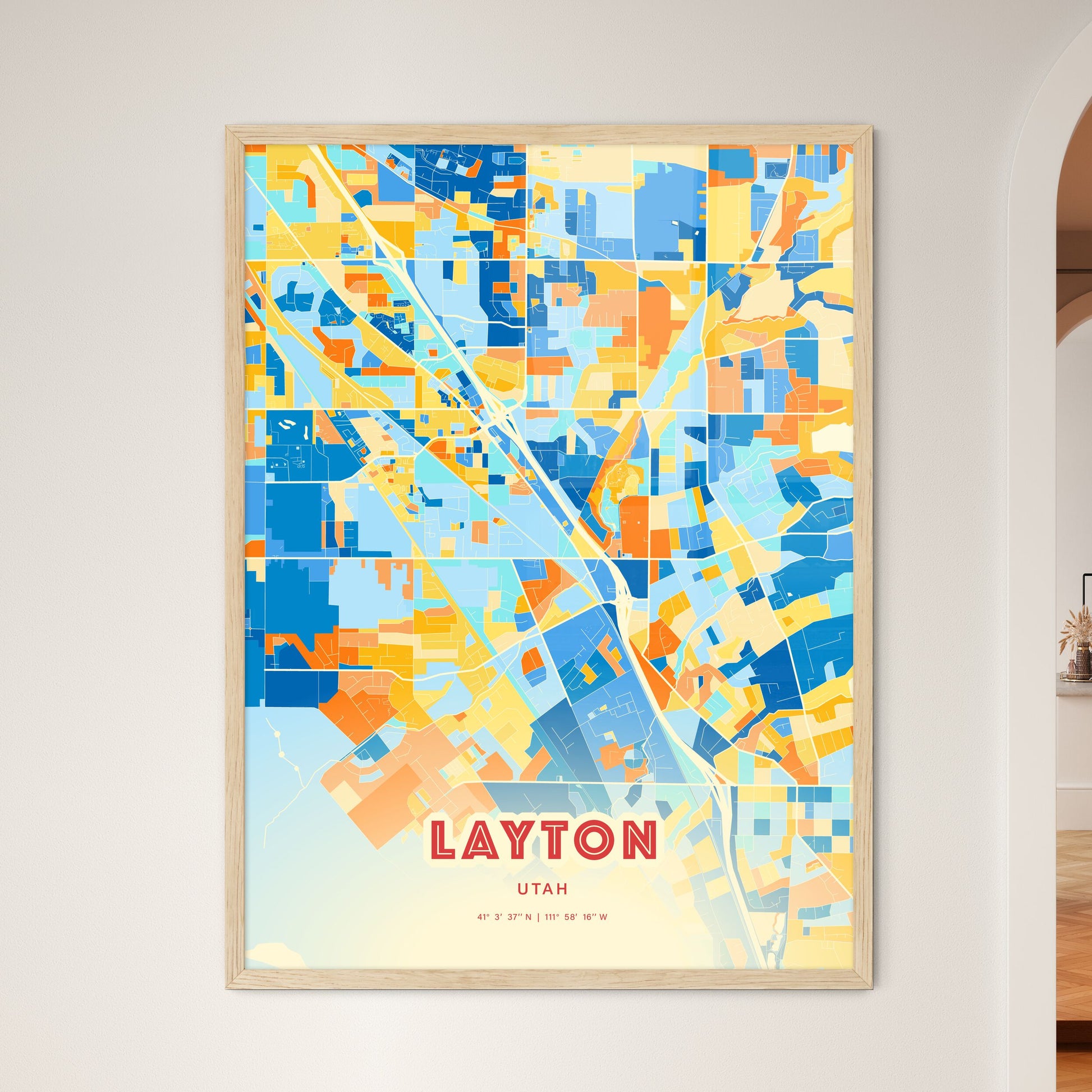 Colorful LAYTON UTAH Fine Art Map Blue Orange