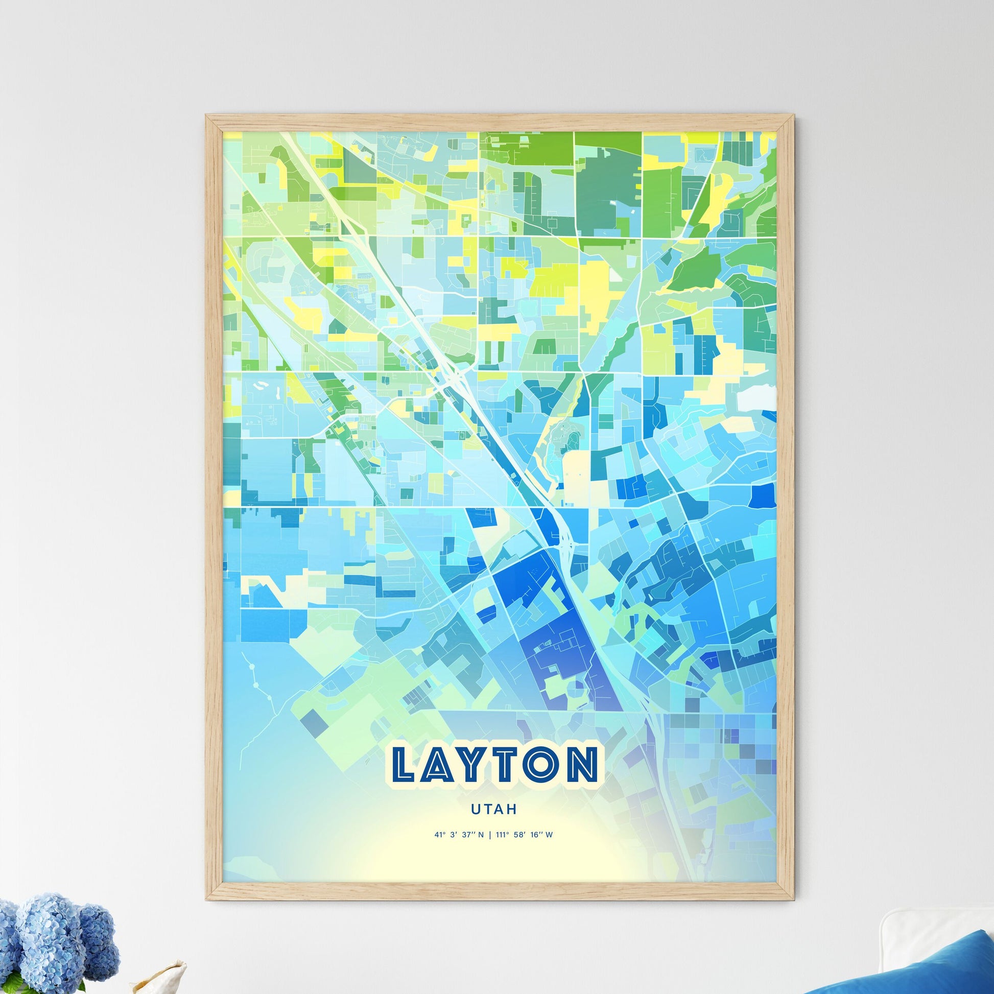 Colorful LAYTON UTAH Fine Art Map Cool Blue