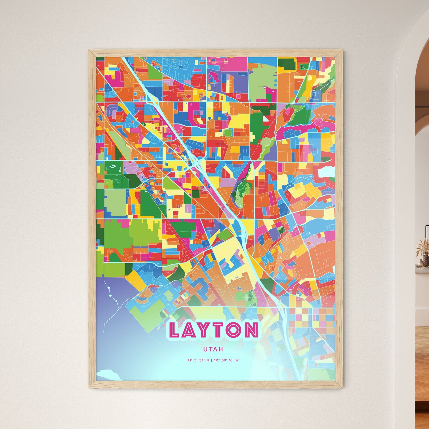 Colorful LAYTON UTAH Fine Art Map Crazy Colors