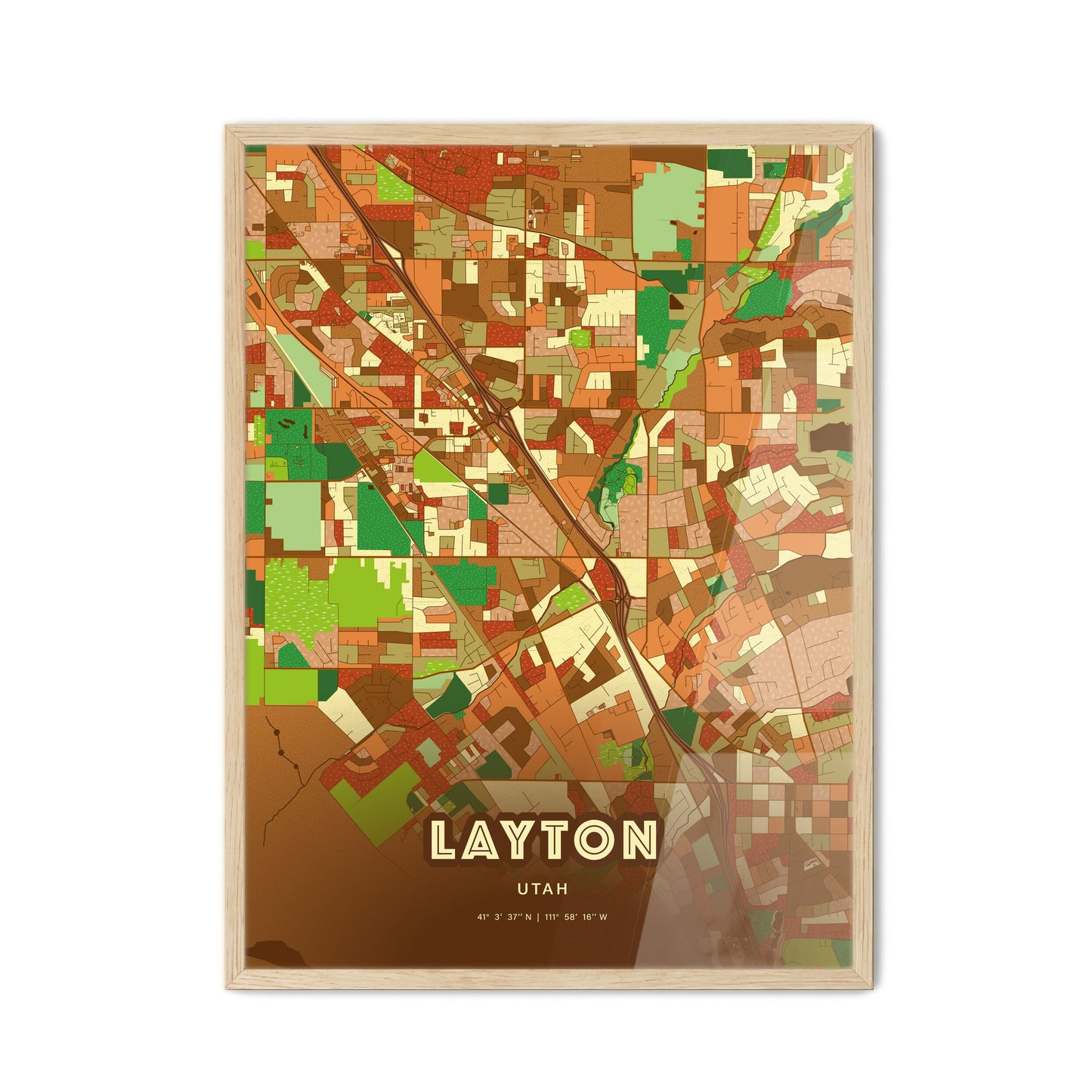 Colorful LAYTON UTAH Fine Art Map Farmhouse