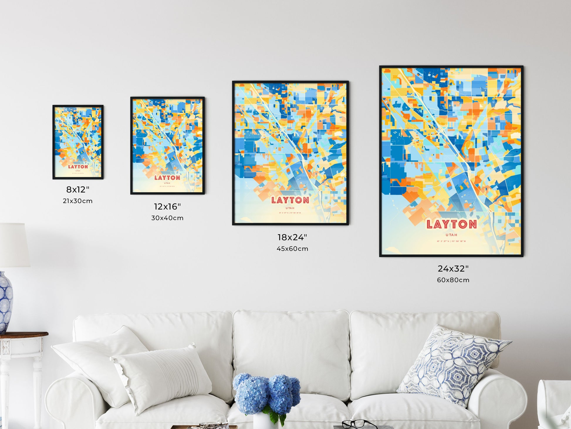 Colorful LAYTON UTAH Fine Art Map Blue Orange