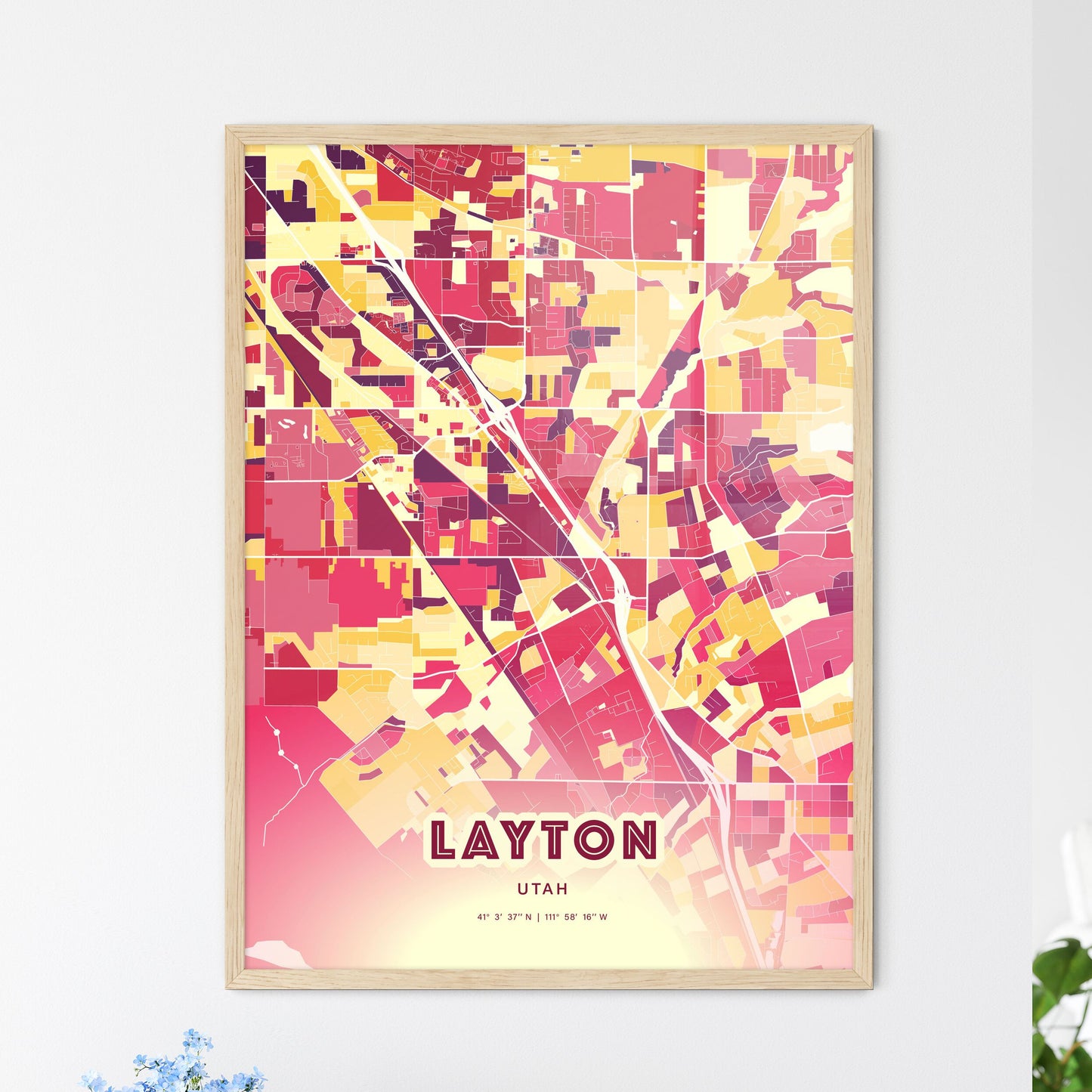 Colorful LAYTON UTAH Fine Art Map Hot Red