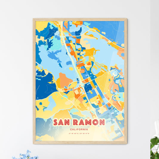 Colorful San Ramon California Fine Art Map Blue Orange