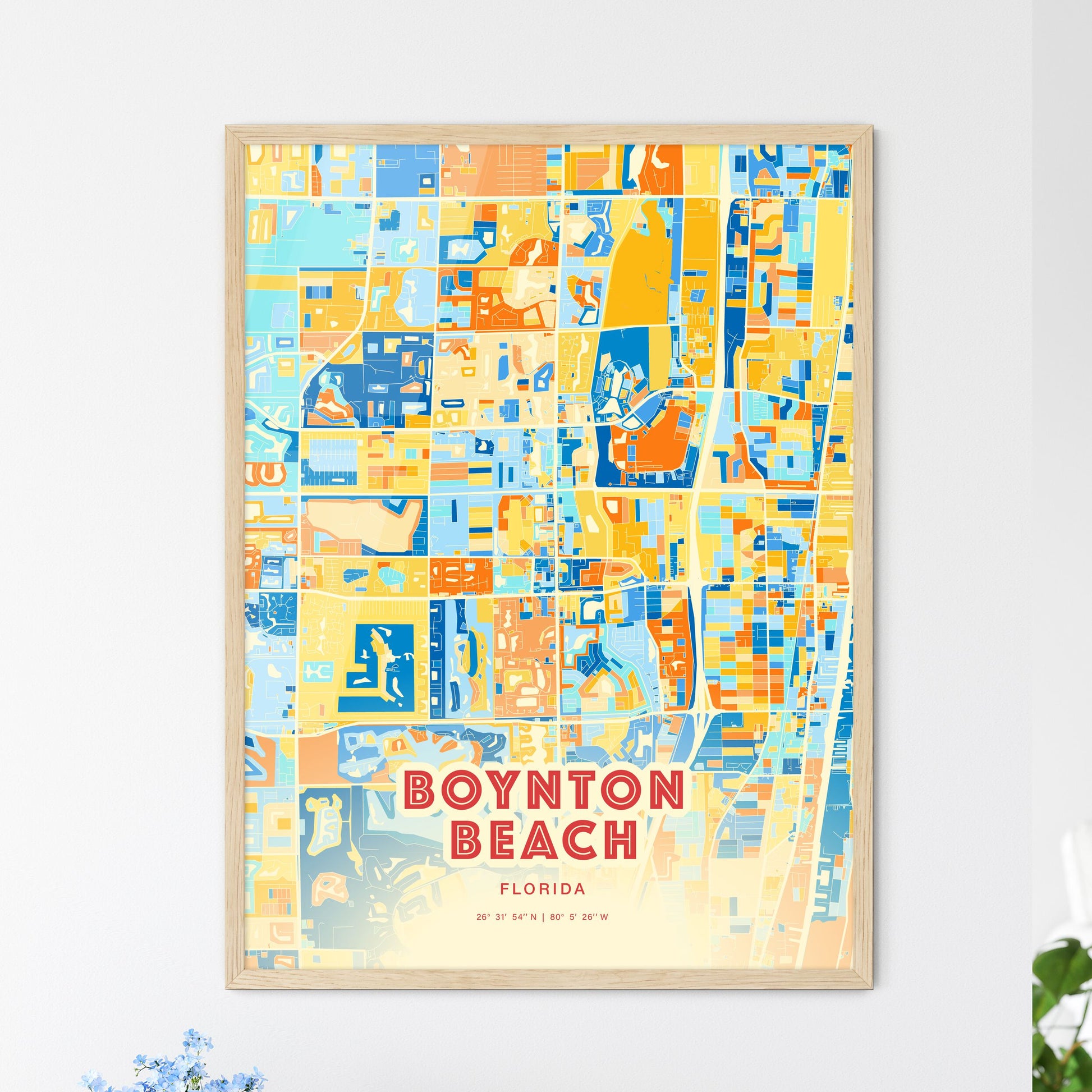 Colorful Boynton Beach Florida Fine Art Map Blue Orange