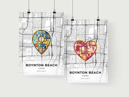 BOYNTON BEACH FLORIDA minimal art map with a colorful icon. Where it all began, Couple map gift.