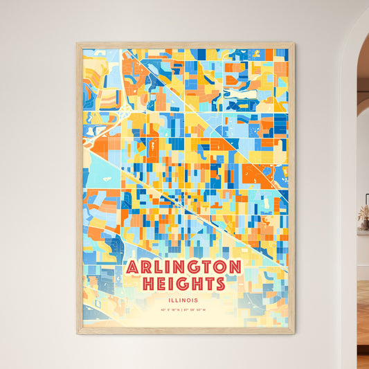 Colorful Arlington Heights Illinois Fine Art Map Blue Orange