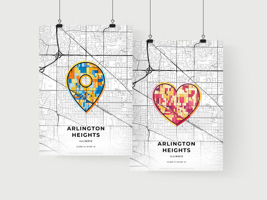 ARLINGTON HEIGHTS ILLINOIS minimal art map with a colorful icon. Where it all began, Couple map gift.